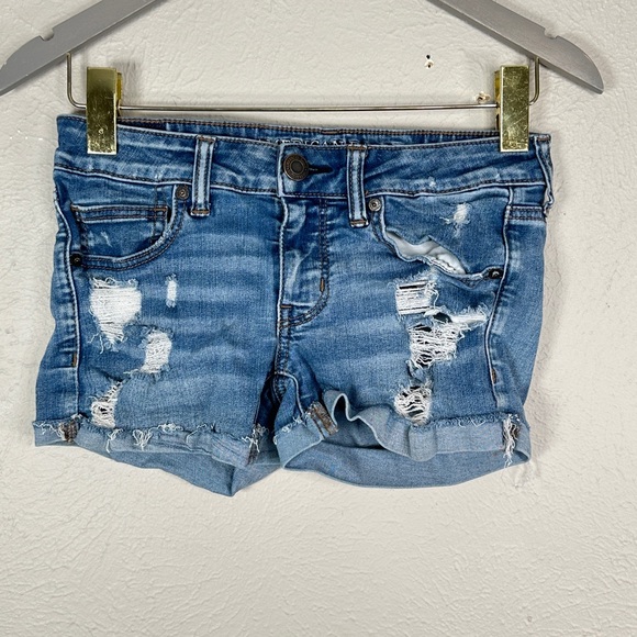 American Eagle Outfitters Pants - American Eagle Outfitters super low shortie super stretch destroyed shorts size6